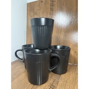 Set Of 4 Threshold HARRISON Black Stoneware 12 oz Coffee Mugs